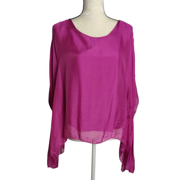NWT Tina Stephens One Size Women's 100% Silk Purple Blouse Top Poncho Sheer - Picture 1 of 9